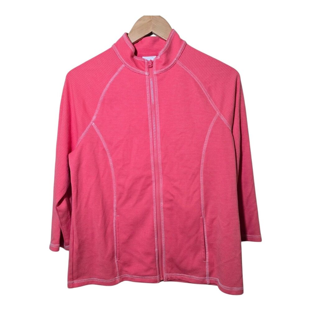 Weekends by Chico’s Pink Stripe Zip Front Jacket Women’s 1 Medium Casual Coastal